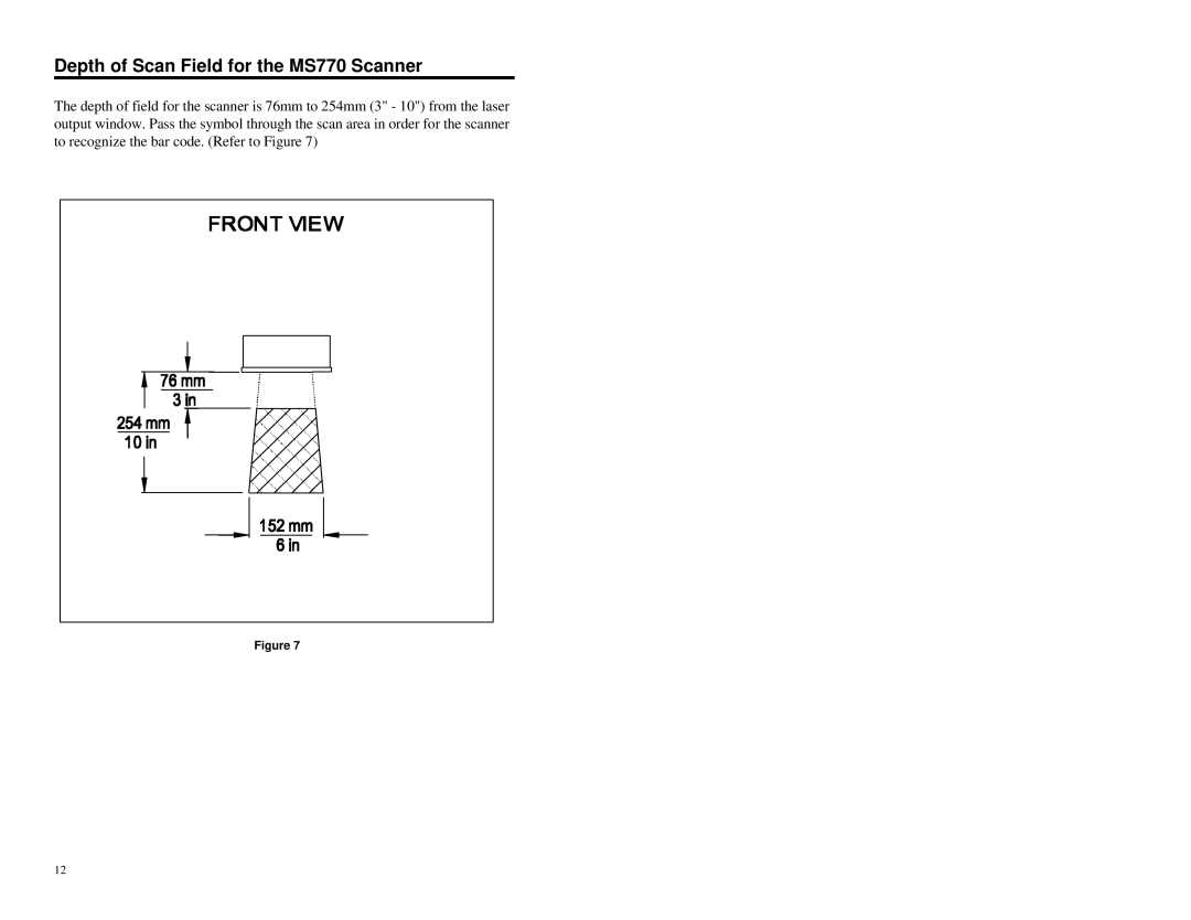 Metrologic Instruments MLPN 2159 manual Depth of Scan Field for the MS770 Scanner 