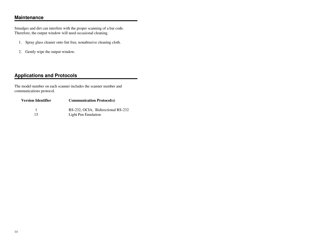 Metrologic Instruments MLPN 2159 manual Maintenance, Applications and Protocols 