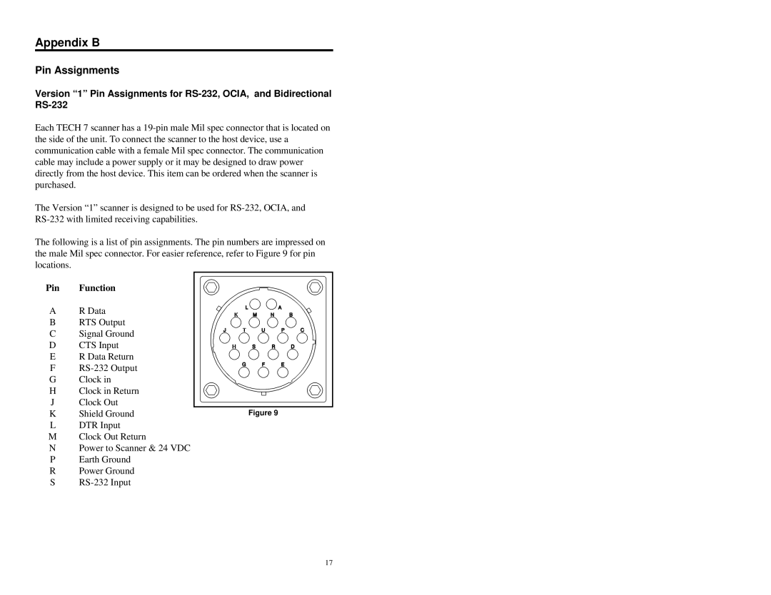 Metrologic Instruments MLPN 2159 manual Appendix B, Pin Assignments 