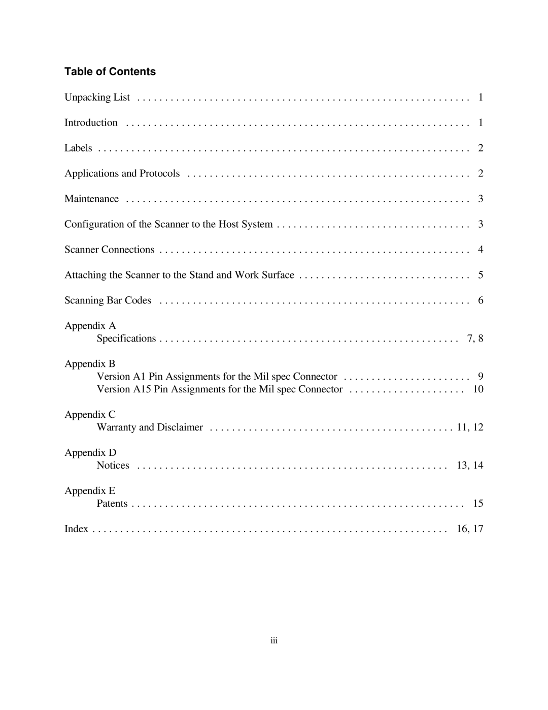 Metrologic Instruments MLPN 2168 manual Table of Contents 