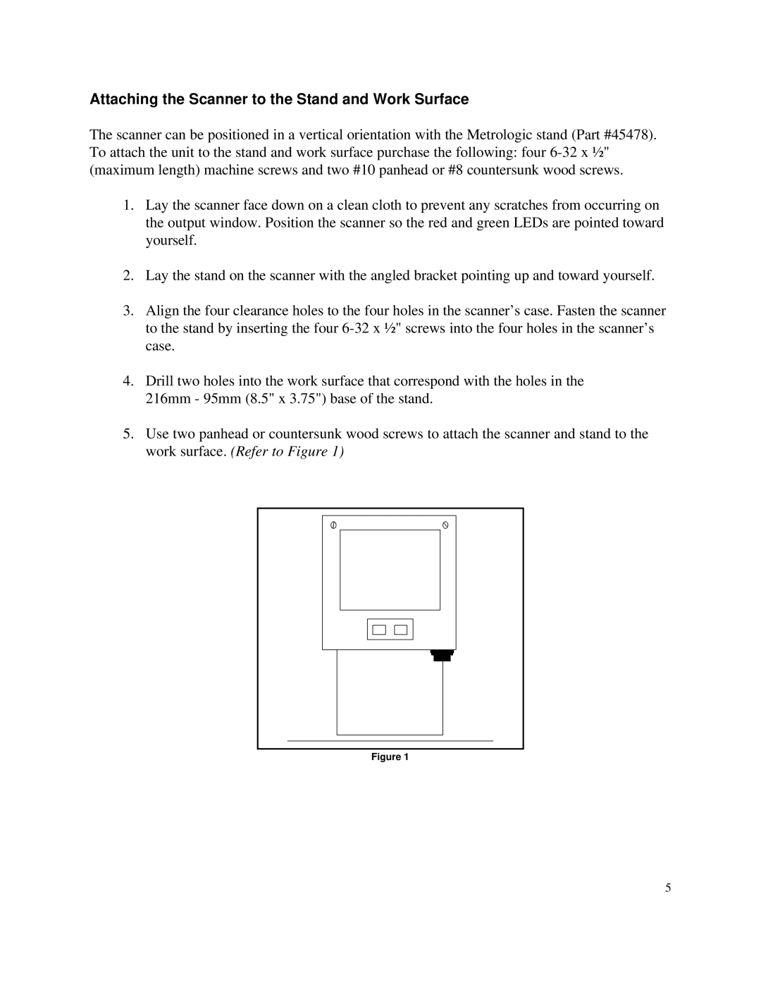 Metrologic Instruments MLPN 2168 manual Attaching the Scanner to the Stand and Work Surface 