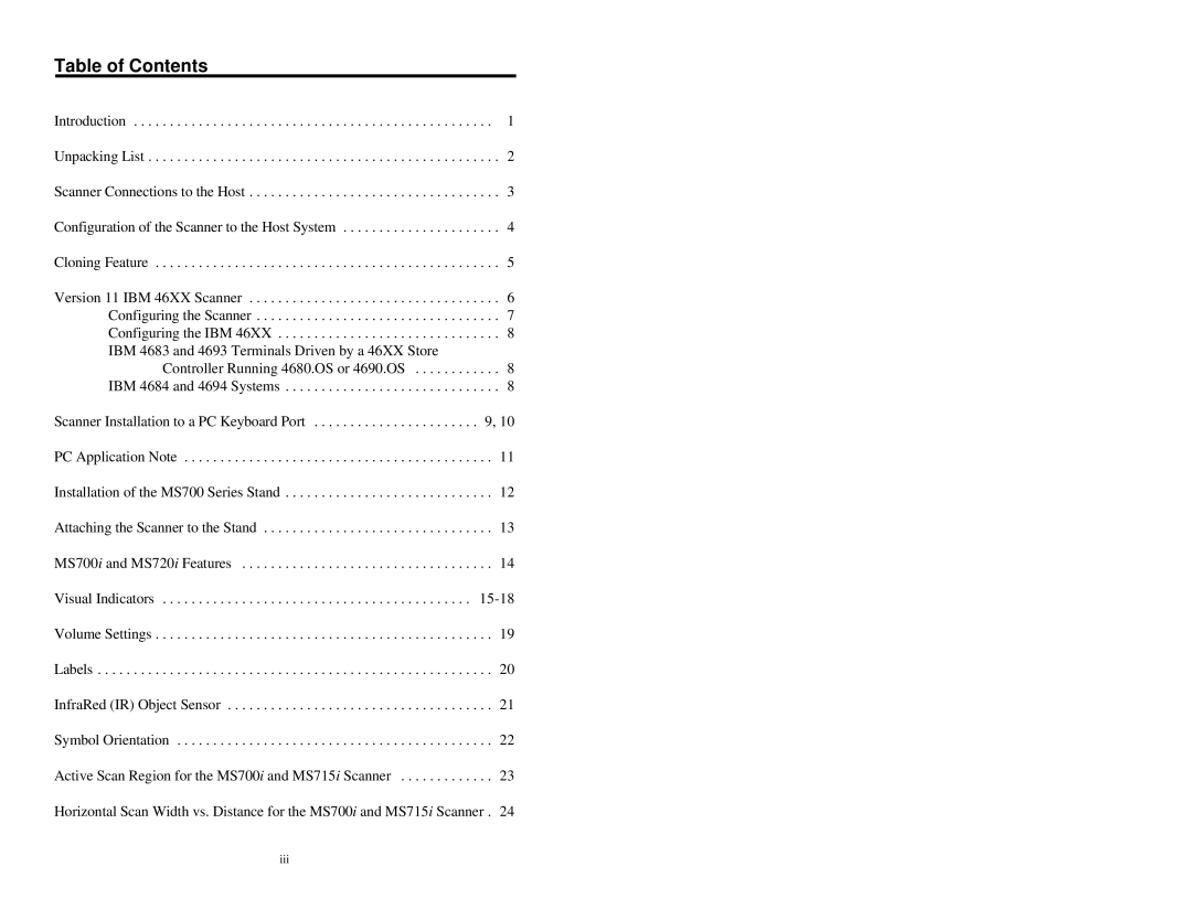 Metrologic Instruments MLPN 2178 manual Table of Contents 