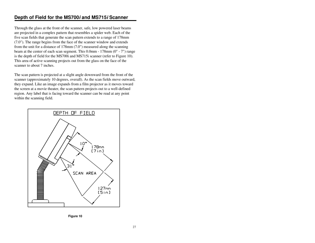 Metrologic Instruments MLPN 2178 manual Depth of Field for the MS700i and MS715i Scanner 