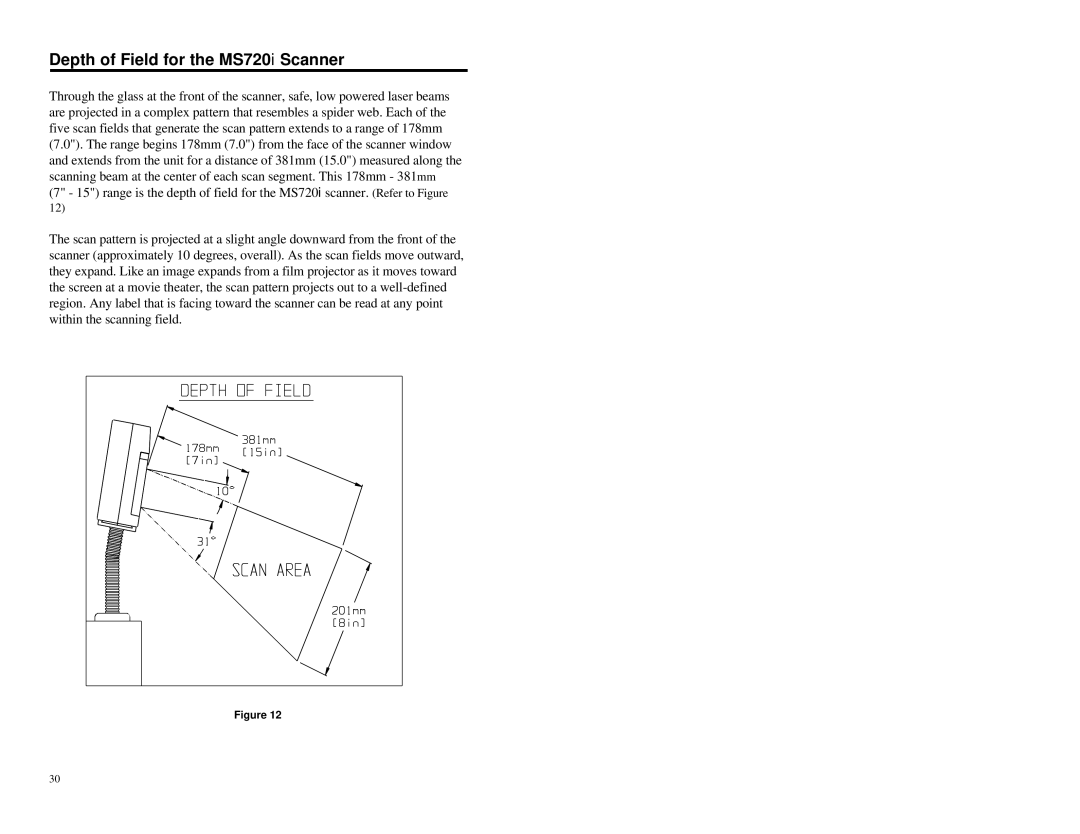 Metrologic Instruments MLPN 2178 manual Depth of Field for the MS720i Scanner 