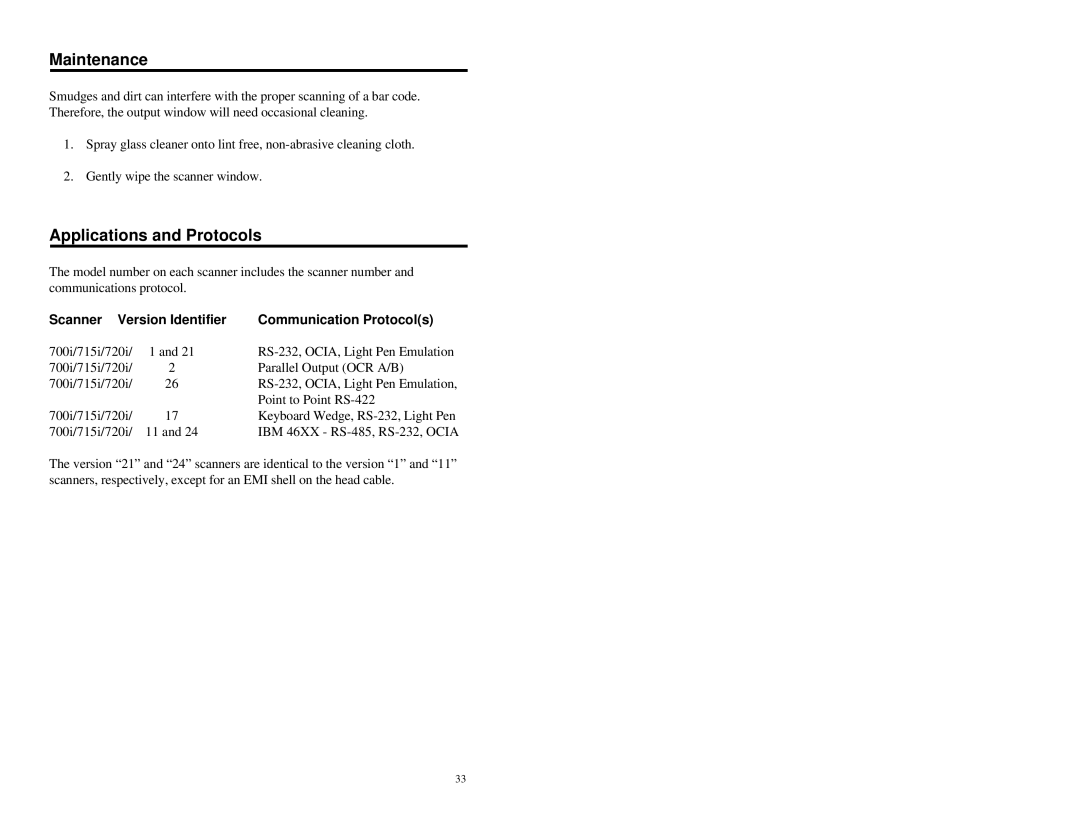 Metrologic Instruments MLPN 2178 manual Maintenance, Applications and Protocols 