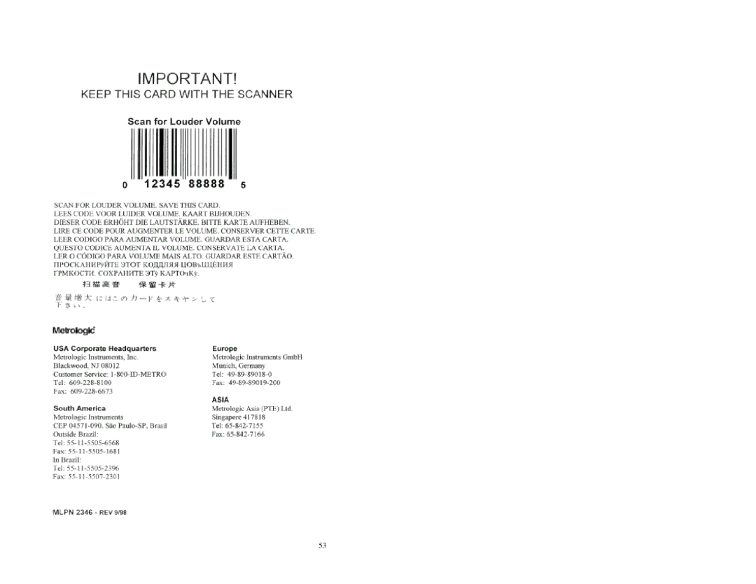 Metrologic Instruments MLPN 2178 manual 