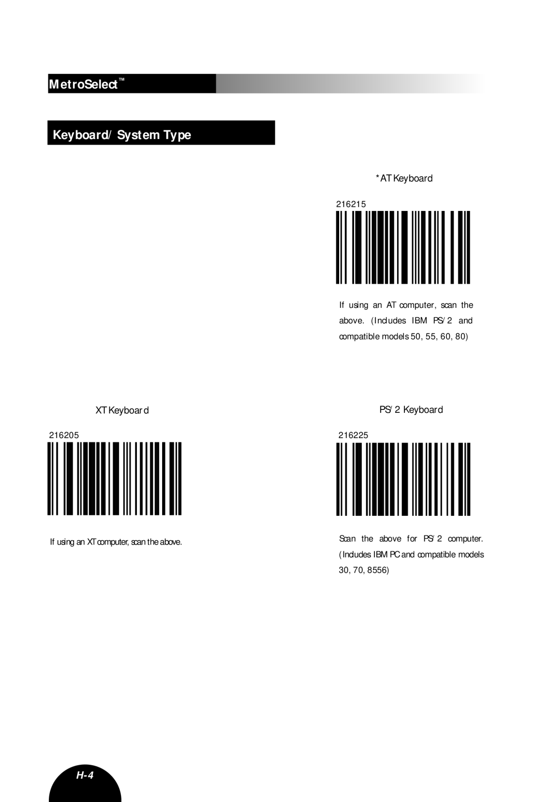 Metrologic Instruments MLPN 2407 manual MetroSelect Keyboard/System Type, XT Keyboard, AT Keyboard, PS/2 Keyboard 