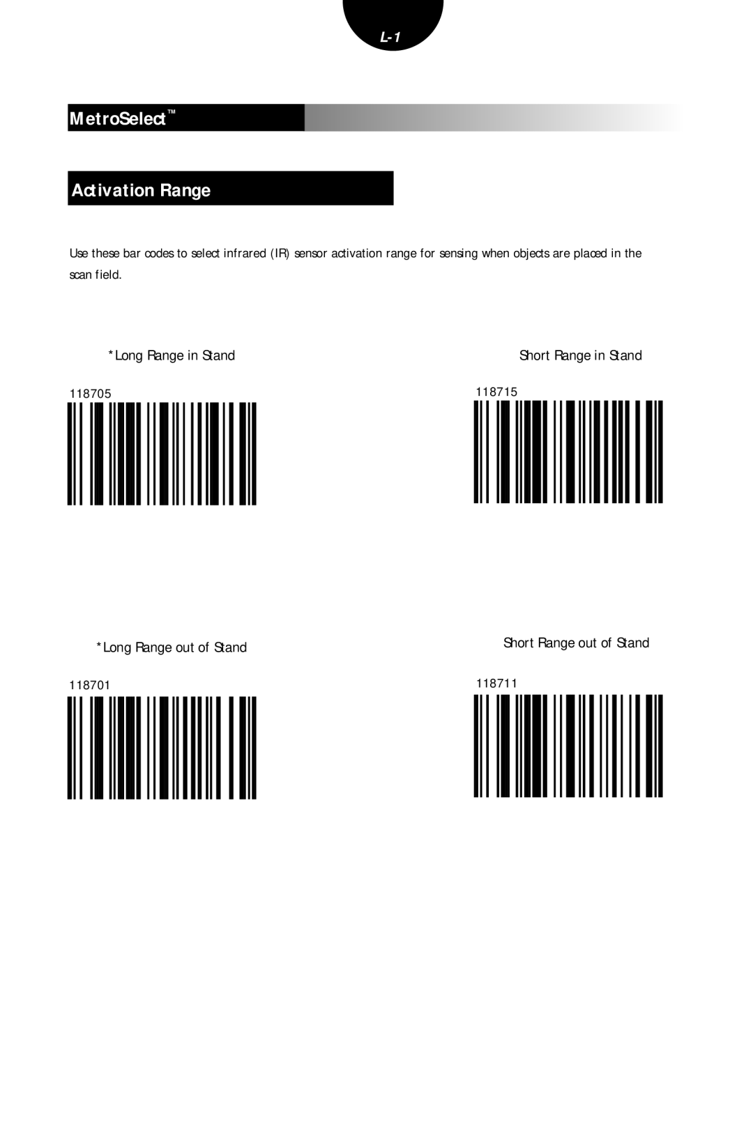 Metrologic Instruments MLPN 2407 manual MetroSelect Activation Range, 118715, 118711 