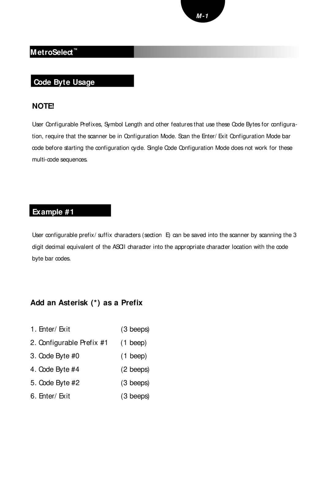 Metrologic Instruments MLPN 2407 manual MetroSelect Code Byte Usage, Example #1, Add an Asterisk * as a Prefix 