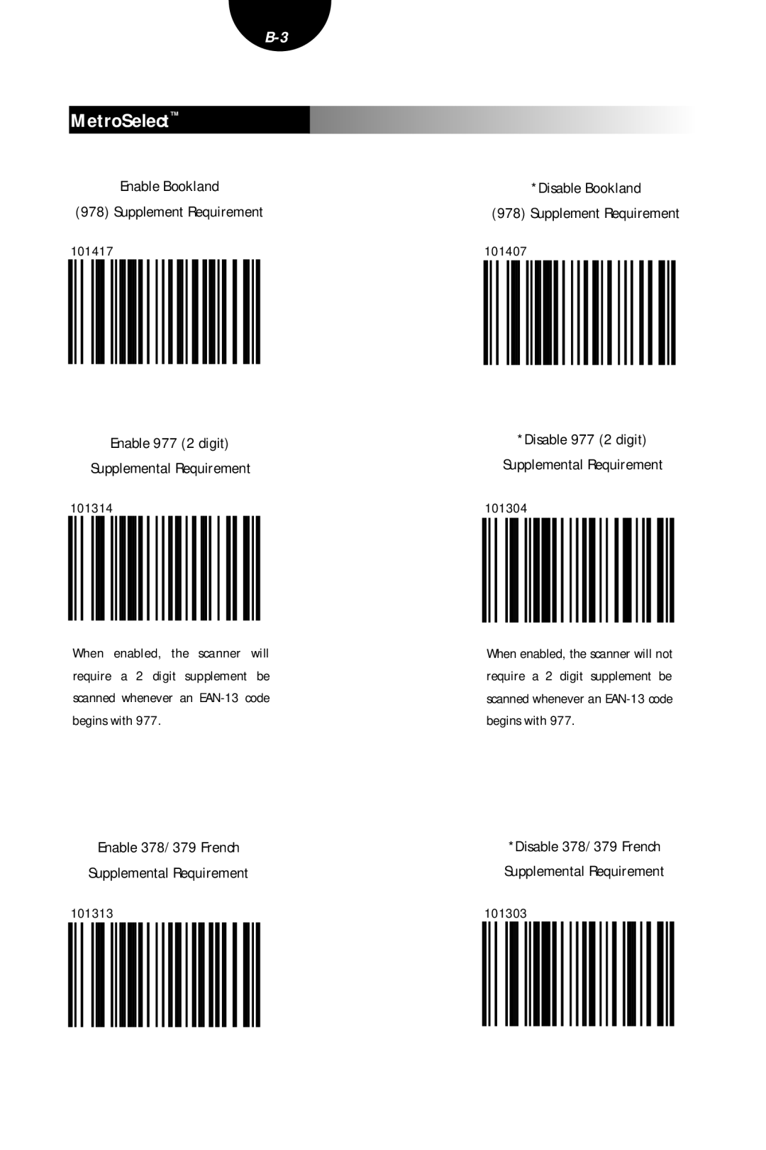 Metrologic Instruments MLPN 2407 manual Enable Bookland Supplement Requirement, Enable 977 2 digit Supplemental Requirement 