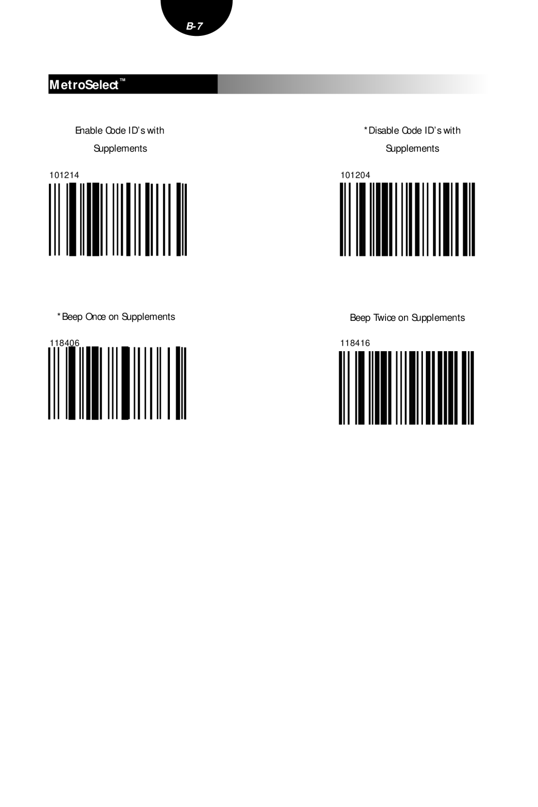 Metrologic Instruments MLPN 2407 manual 101204, 118416 