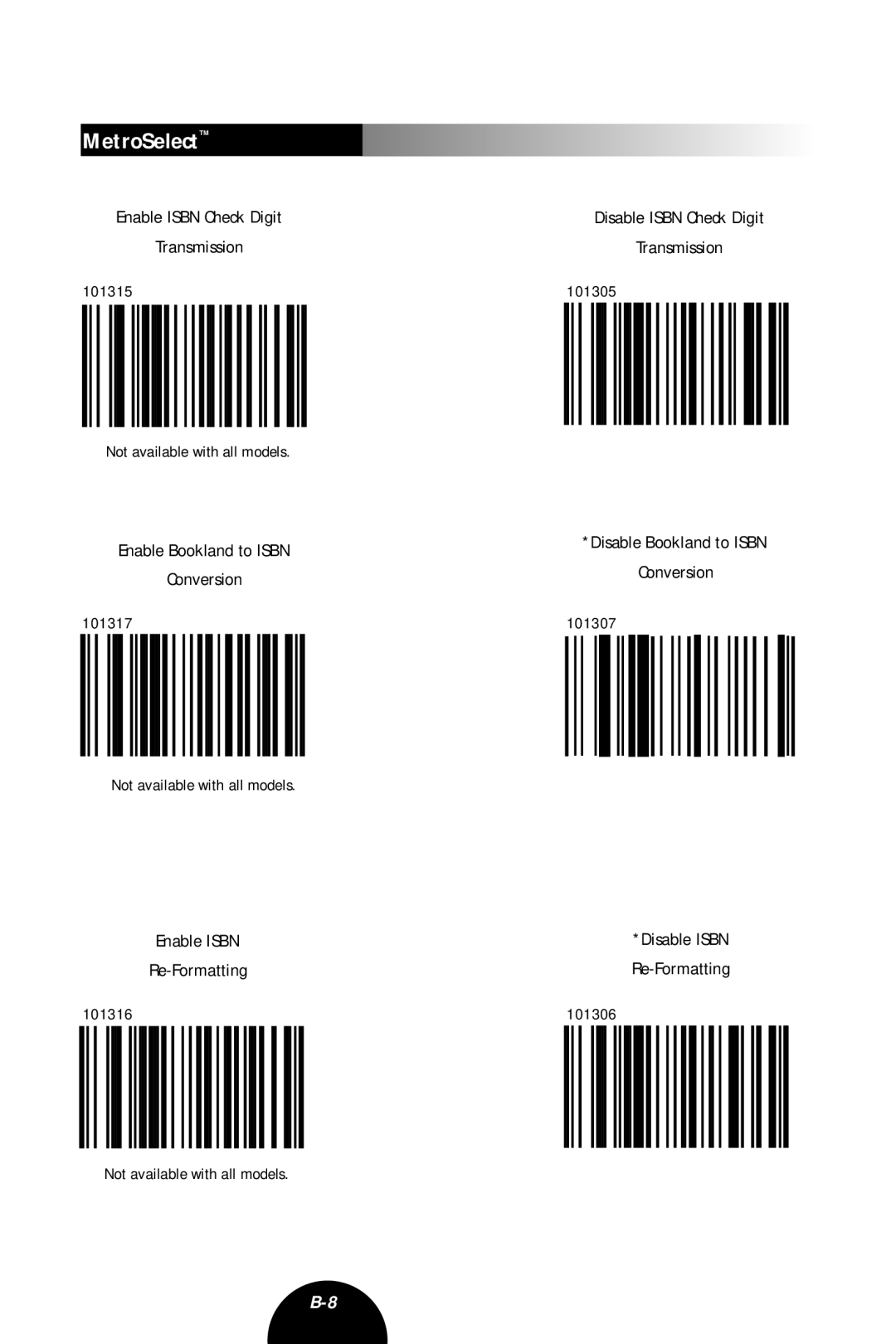 Metrologic Instruments MLPN 2407 manual Enable Isbn Check Digit Transmission, Enable Bookland to Isbn Conversion 