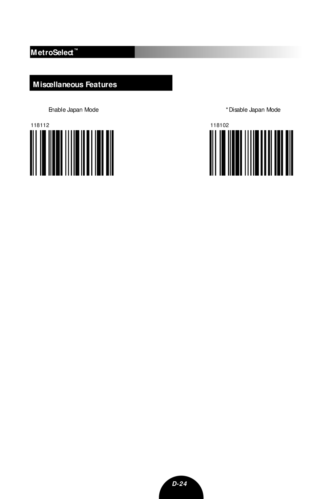 Metrologic Instruments MLPN 2407 manual MetroSelect Miscellaneous Features, 118102 