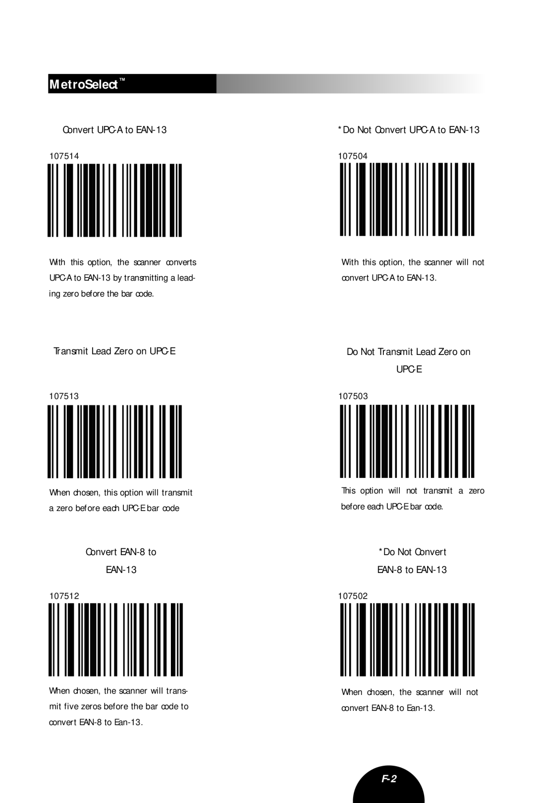 Metrologic Instruments MLPN 2407 manual Transmit Lead Zero on UPC-E, Convert EAN-8 to EAN-13, Do Not Transmit Lead Zero on 