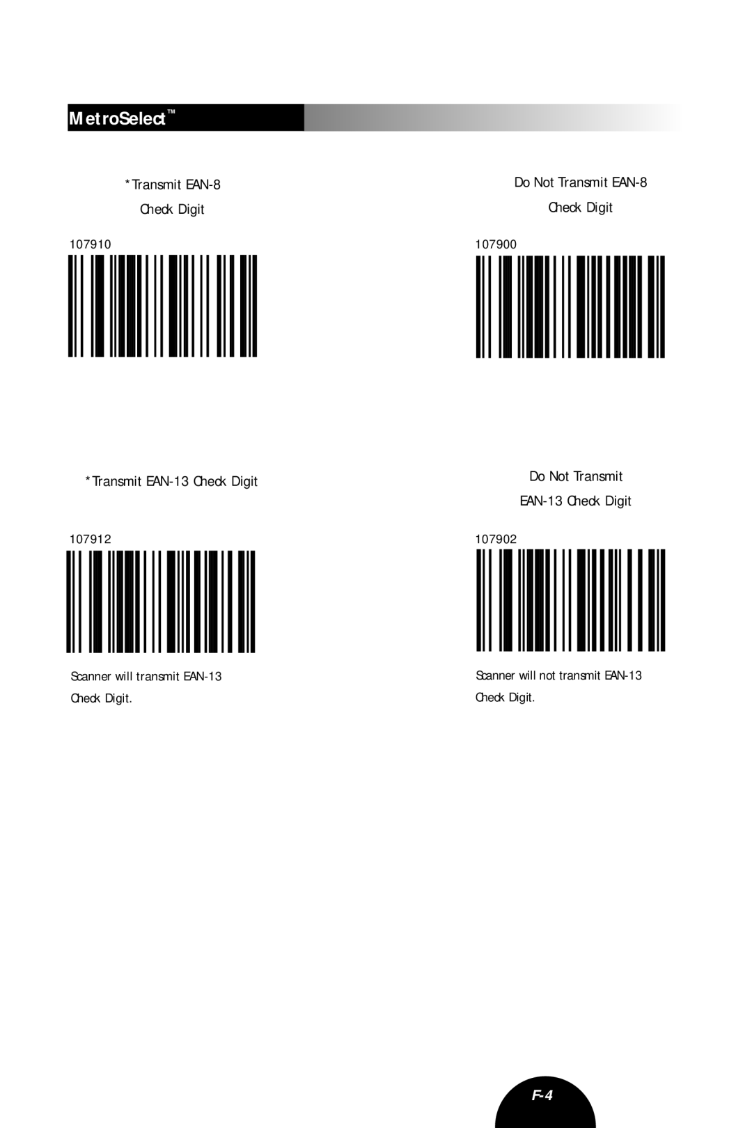 Metrologic Instruments MLPN 2407 manual Transmit EAN-8 Check Digit, Transmit EAN-13 Check Digit 