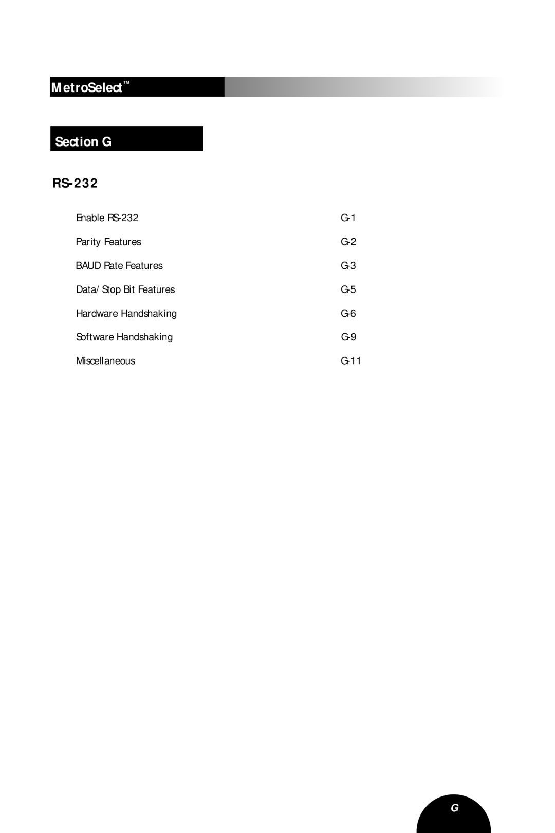 Metrologic Instruments MLPN 2407 manual MetroSelect Section G, RS-232 