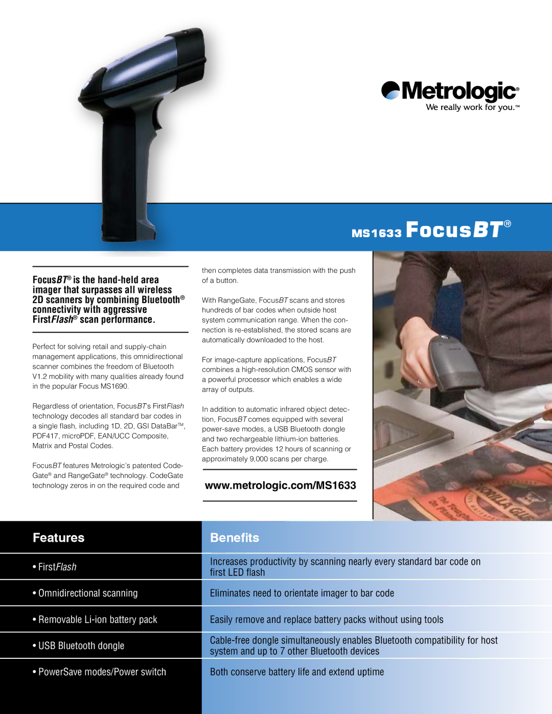 Metrologic Instruments MS1633 manual Features, Benefits 