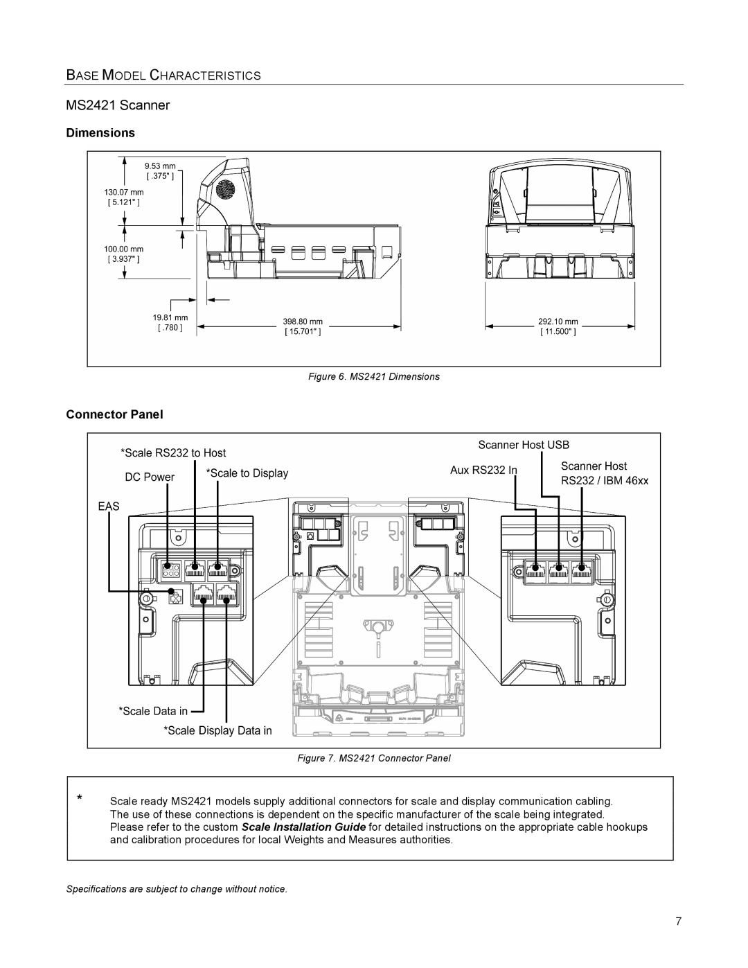 Metrologic Instruments MS2421, MS2422 manual Dimensions 