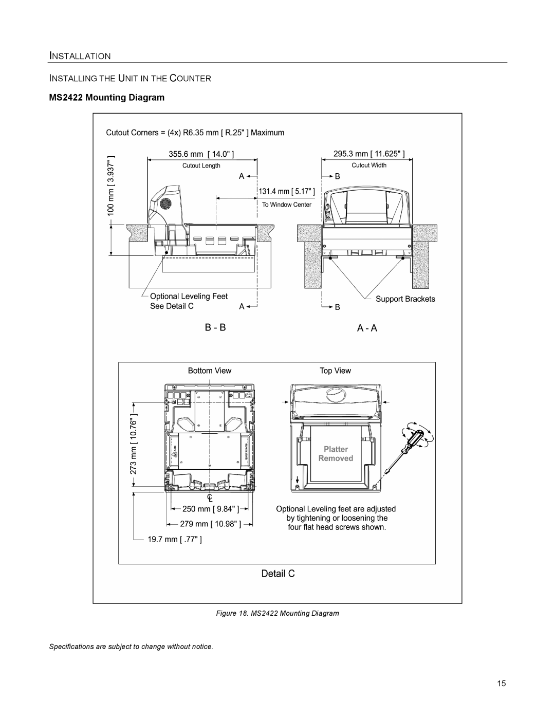 Metrologic Instruments MS2421 manual MS2422 Mounting Diagram 