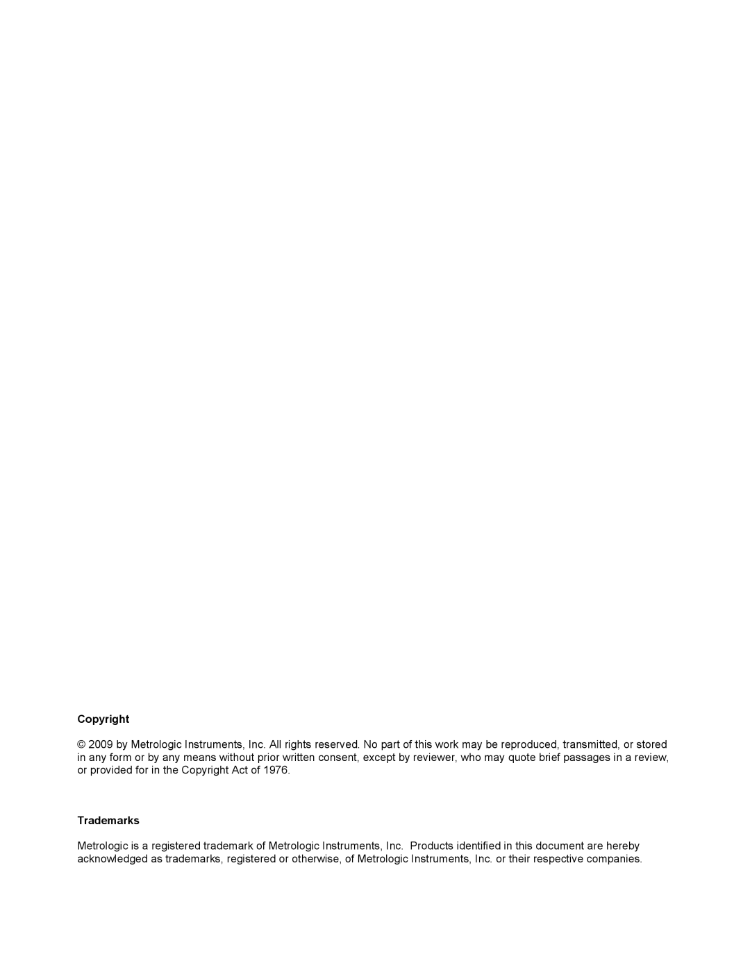 Metrologic Instruments MS2422, MS2421 manual Copyright, Trademarks 