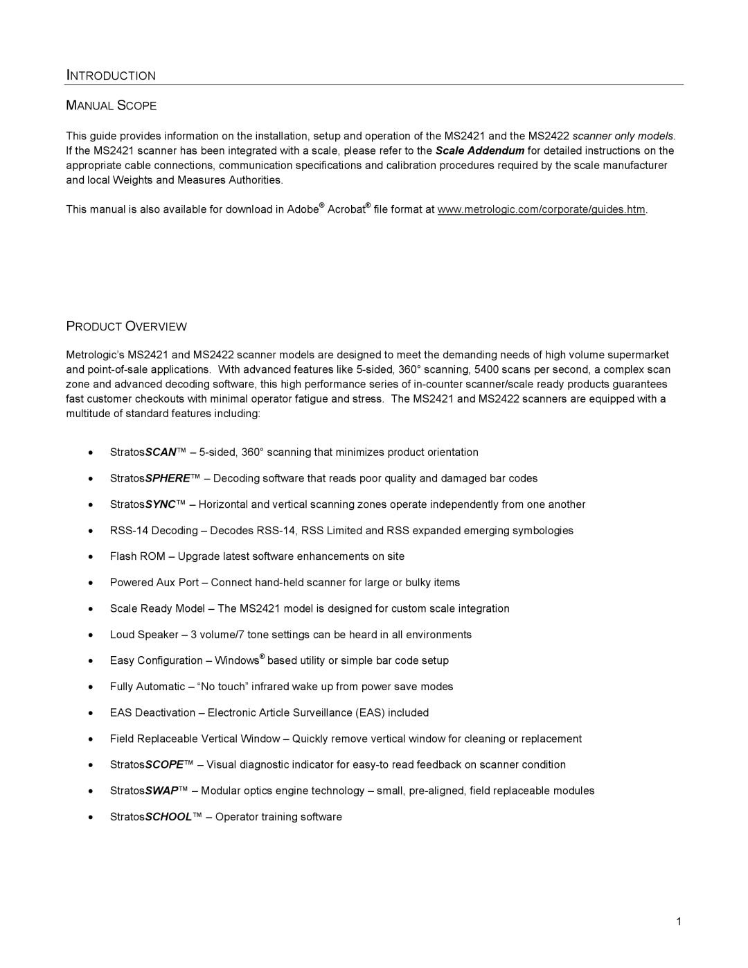 Metrologic Instruments MS2421, MS2422 manual Introduction, Manual Scope, Product Overview 