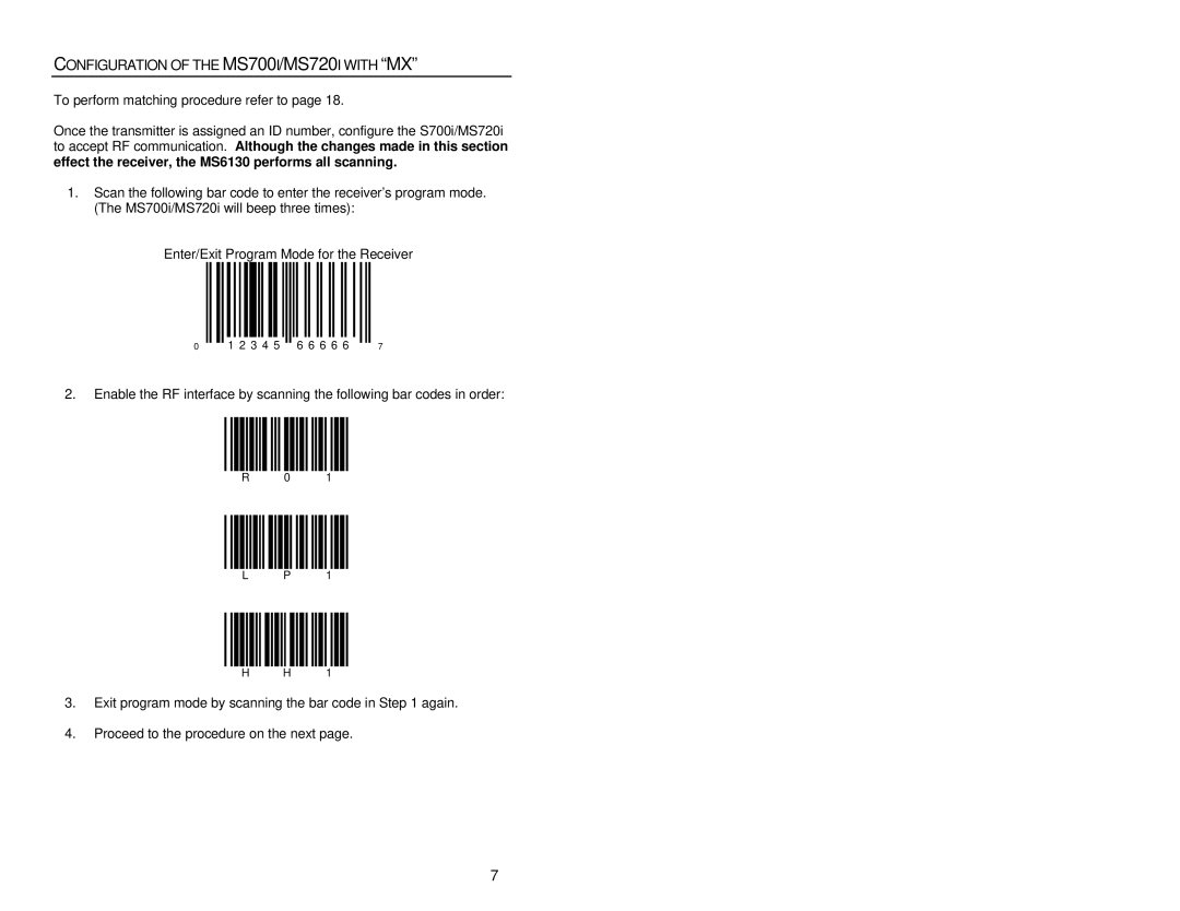 Metrologic Instruments MS6130 MX003 manual Configuration of the MS700I/MS720I with MX 