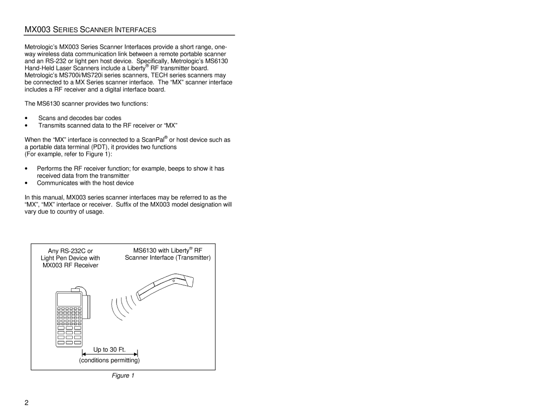 Metrologic Instruments MS6130 MX003 manual MX003 Series Scanner Interfaces 