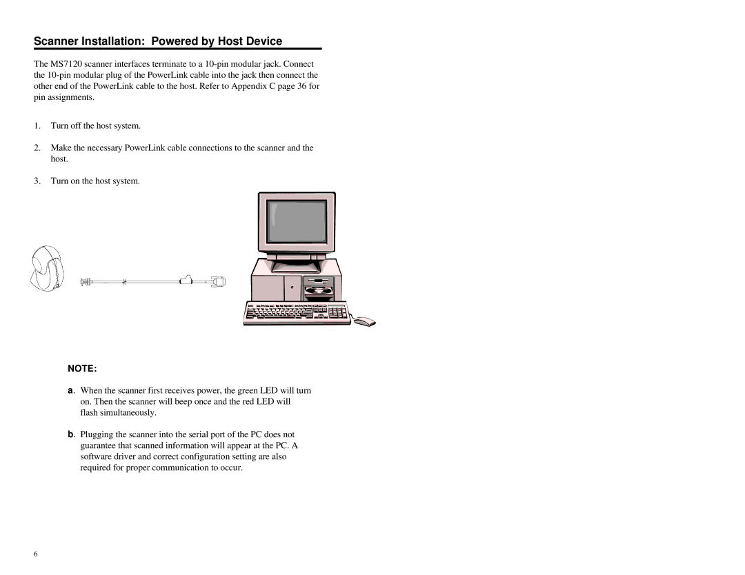 Metrologic Instruments MS7120 Series manual Scanner Installation Powered by Host Device 