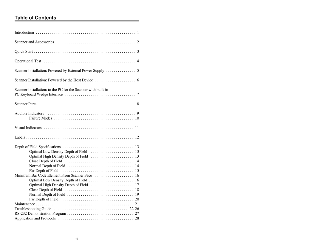 Metrologic Instruments MS7120 Series manual Table of Contents 