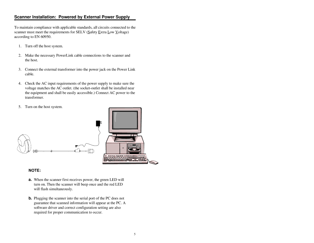 Metrologic Instruments MS7120 Series manual Scanner Installation Powered by External Power Supply 