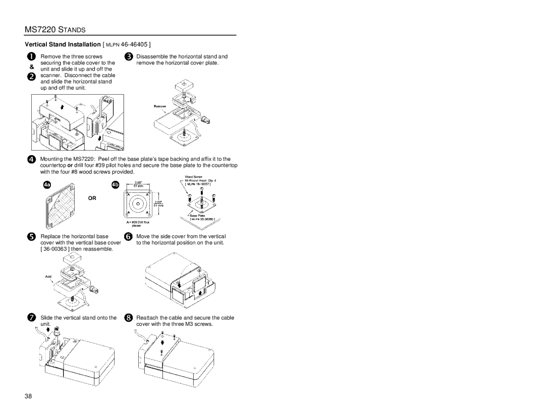 Metrologic Instruments MS7220 manual Vertical Stand Installation Mlpn 