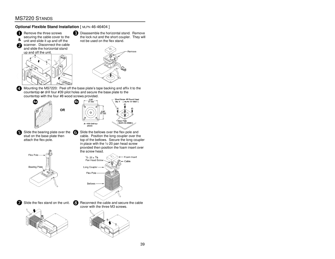 Metrologic Instruments MS7220 manual Optional Flexible Stand Installation Mlpn 