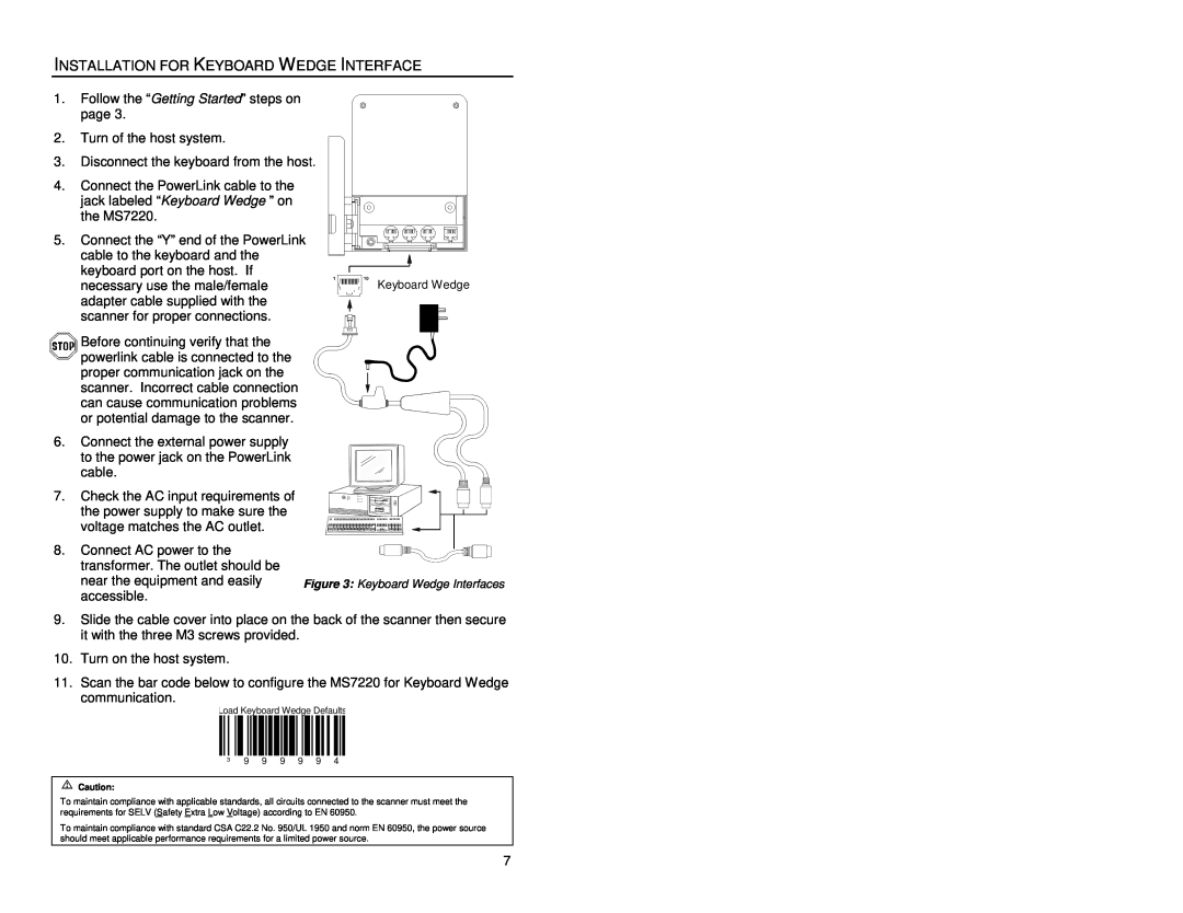 Metrologic Instruments MS7220 manual Installation For Keyboard Wedge Interface 
