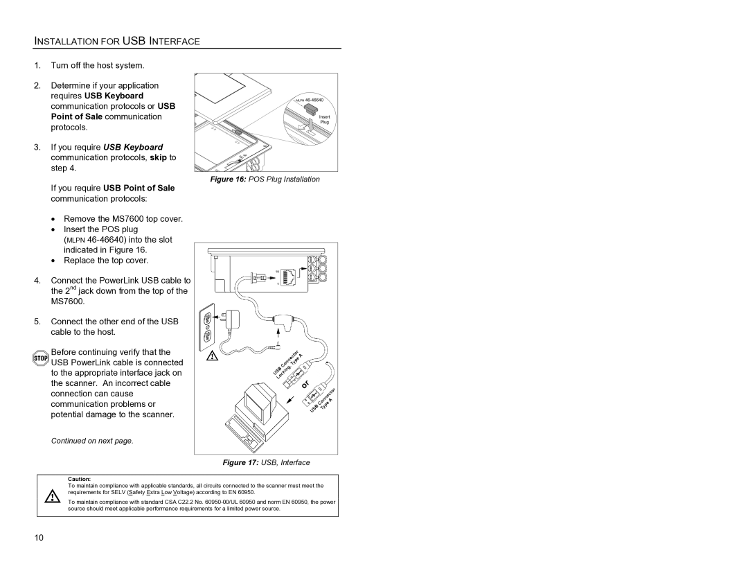 Metrologic Instruments MS7620 Installation for USB Interface, If you require USB Point of Sale communication protocols 