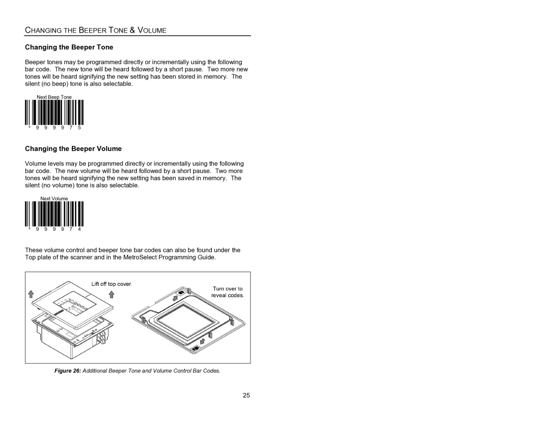 Metrologic Instruments MS7620 manual Changing the Beeper Tone & Volume 