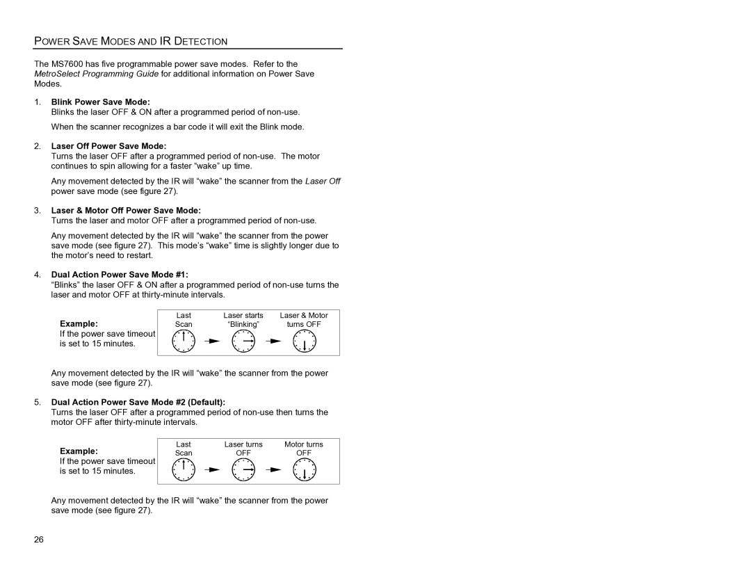 Metrologic Instruments MS7620 manual Power Save Modes and IR Detection 
