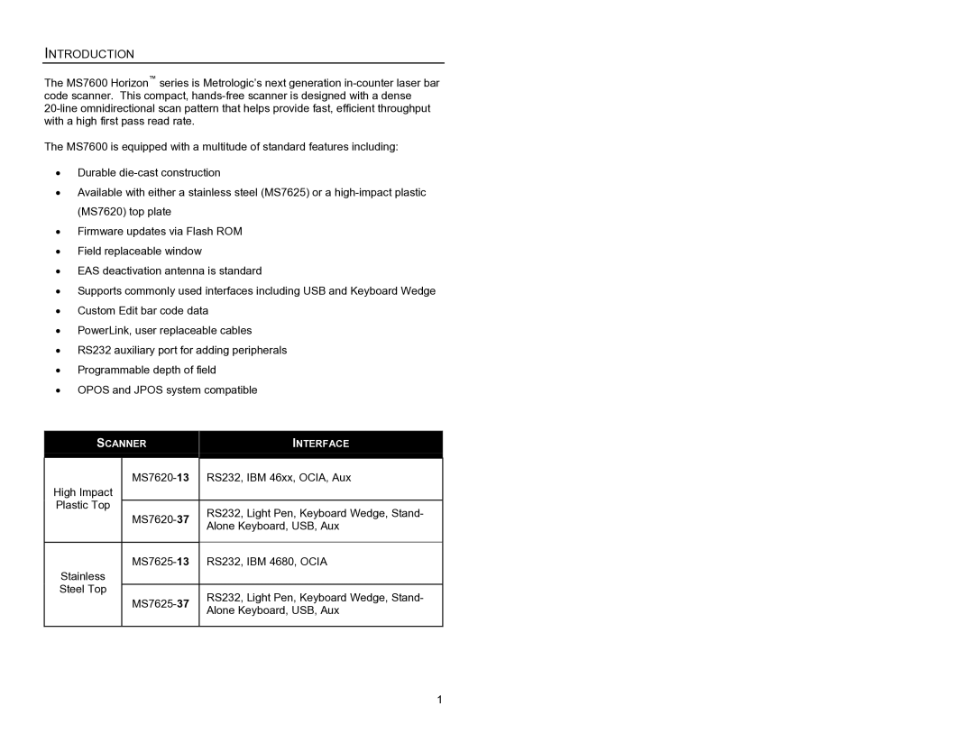 Metrologic Instruments MS7620 manual Introduction 