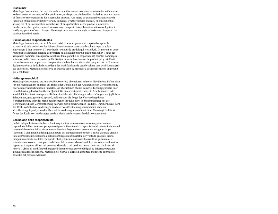 Metrologic Instruments MS770 manual Disclaimer 