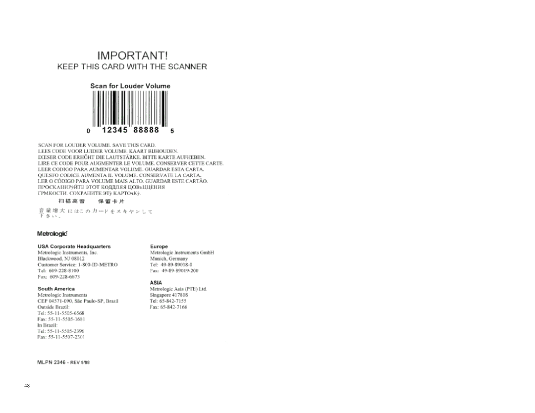 Metrologic Instruments MS860 manual 