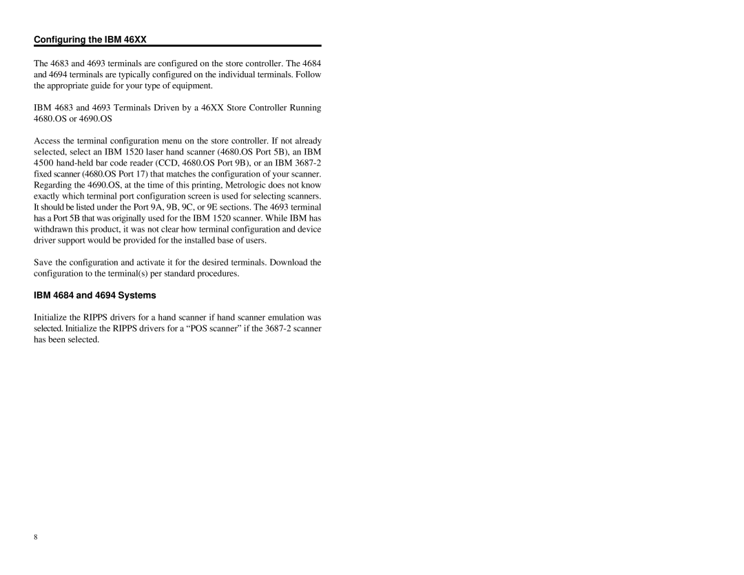 Metrologic Instruments MS860i manual Configuring the IBM, IBM 4684 and 4694 Systems 