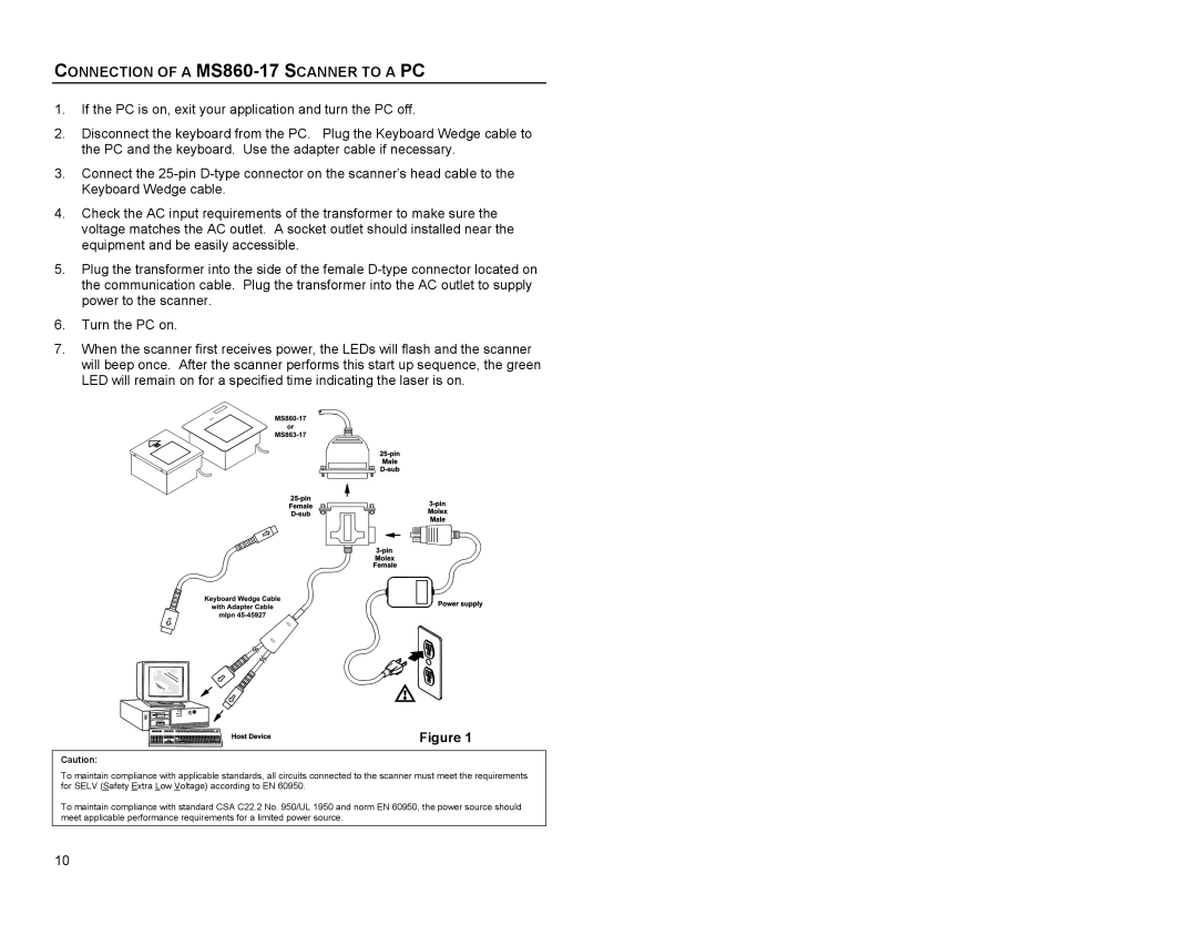 Metrologic Instruments MS863 manual Connection of a MS860-17 Scanner to a PC 