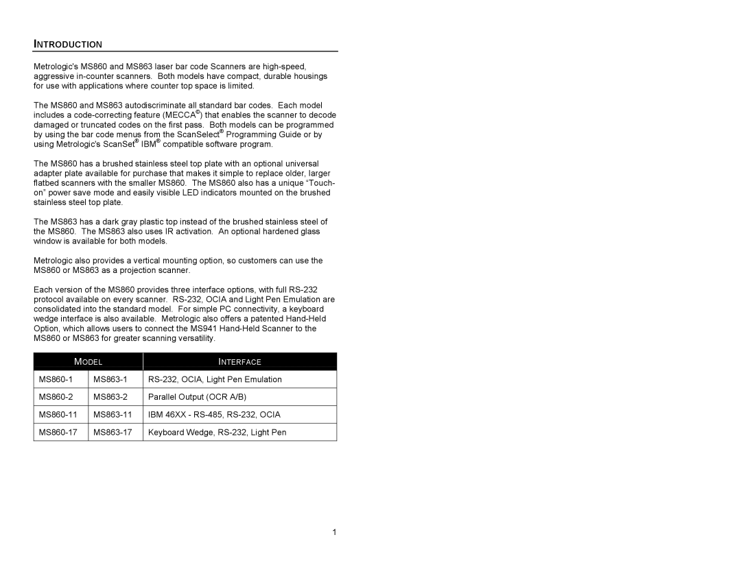 Metrologic Instruments MS863 manual Introduction 