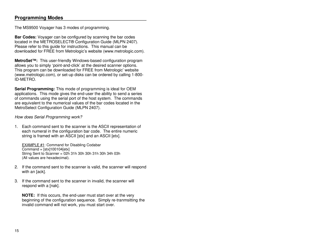 Metrologic Instruments MS9500 manual Programming Modes, How does Serial Programming work? 