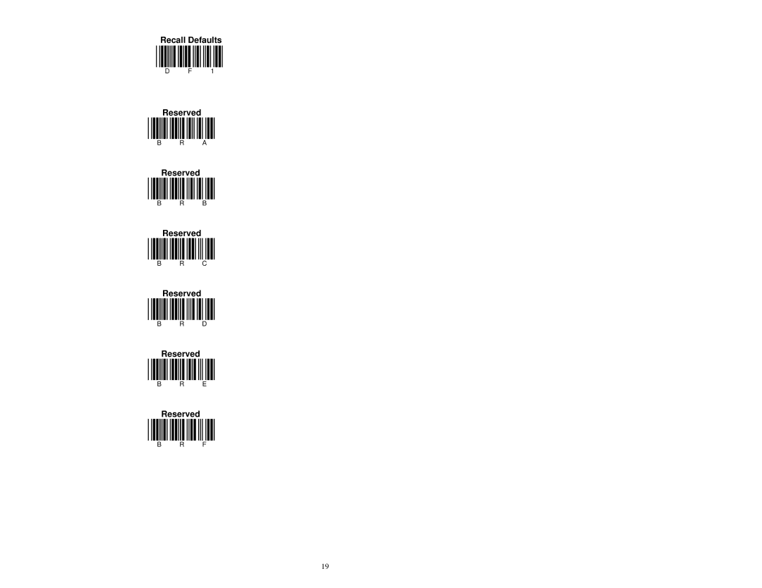 Metrologic Instruments MS951 manual Recall Defaults Reserved 