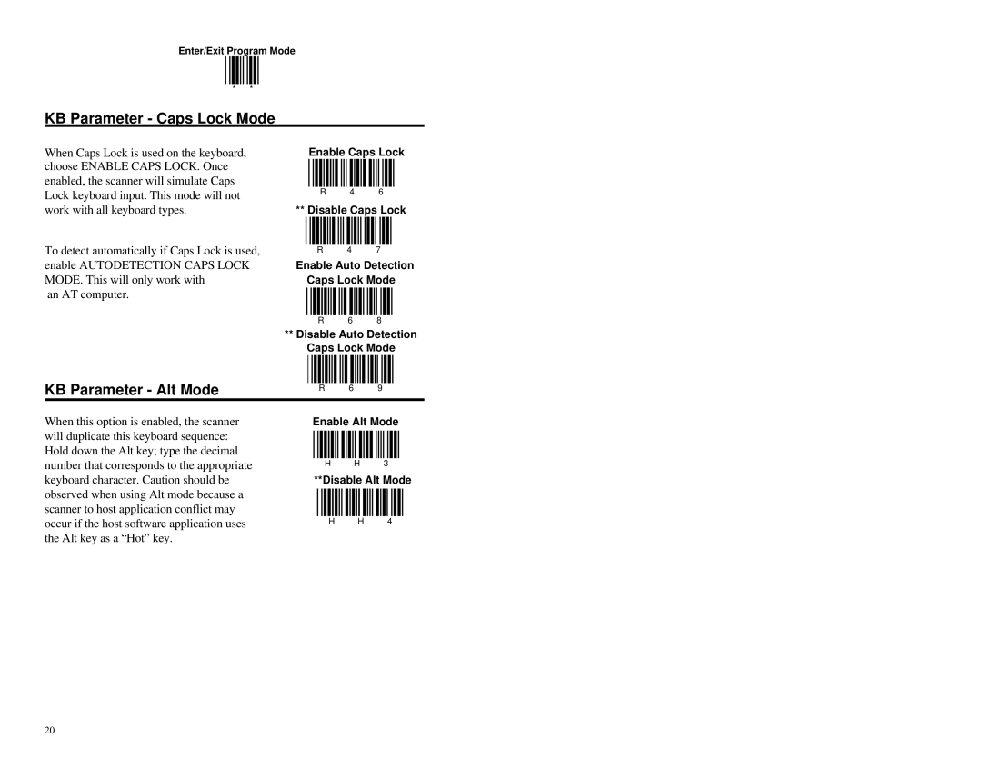 Metrologic Instruments MS951 manual KB Parameter Caps Lock Mode, KB Parameter Alt Mode 