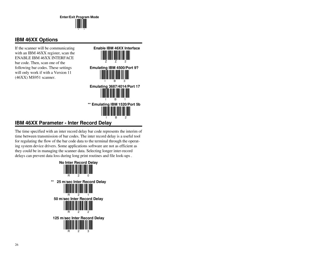 Metrologic Instruments MS951 manual IBM 46XX Options, IBM 46XX Parameter Inter Record Delay 