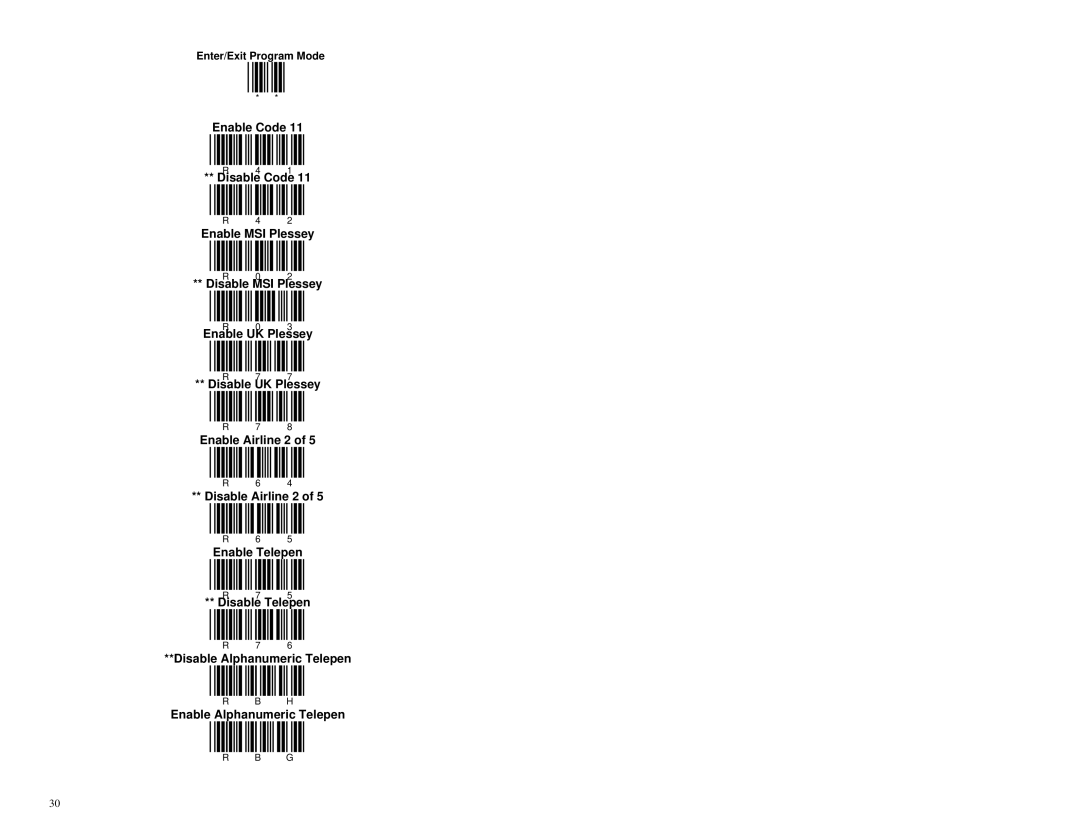 Metrologic Instruments MS951 manual Enable Code Disable Code 