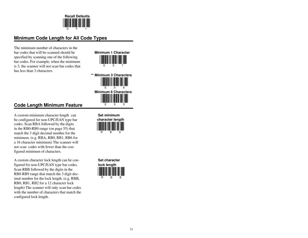 Metrologic Instruments MS951 manual Minimum Code Length for All Code Types, Code Length Minimum Feature 