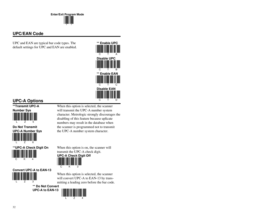 Metrologic Instruments MS951 manual UPC/EAN Code, UPC-A Options 