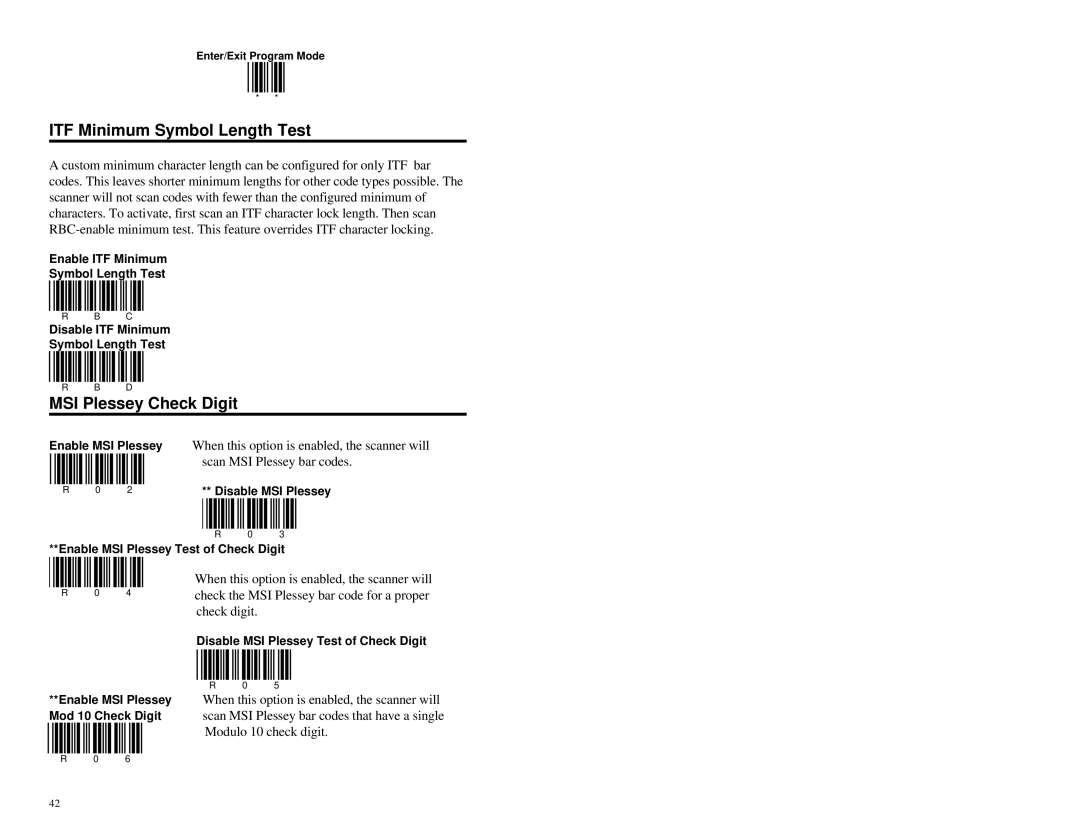 Metrologic Instruments MS951 manual ITF Minimum Symbol Length Test, MSI Plessey Check Digit 